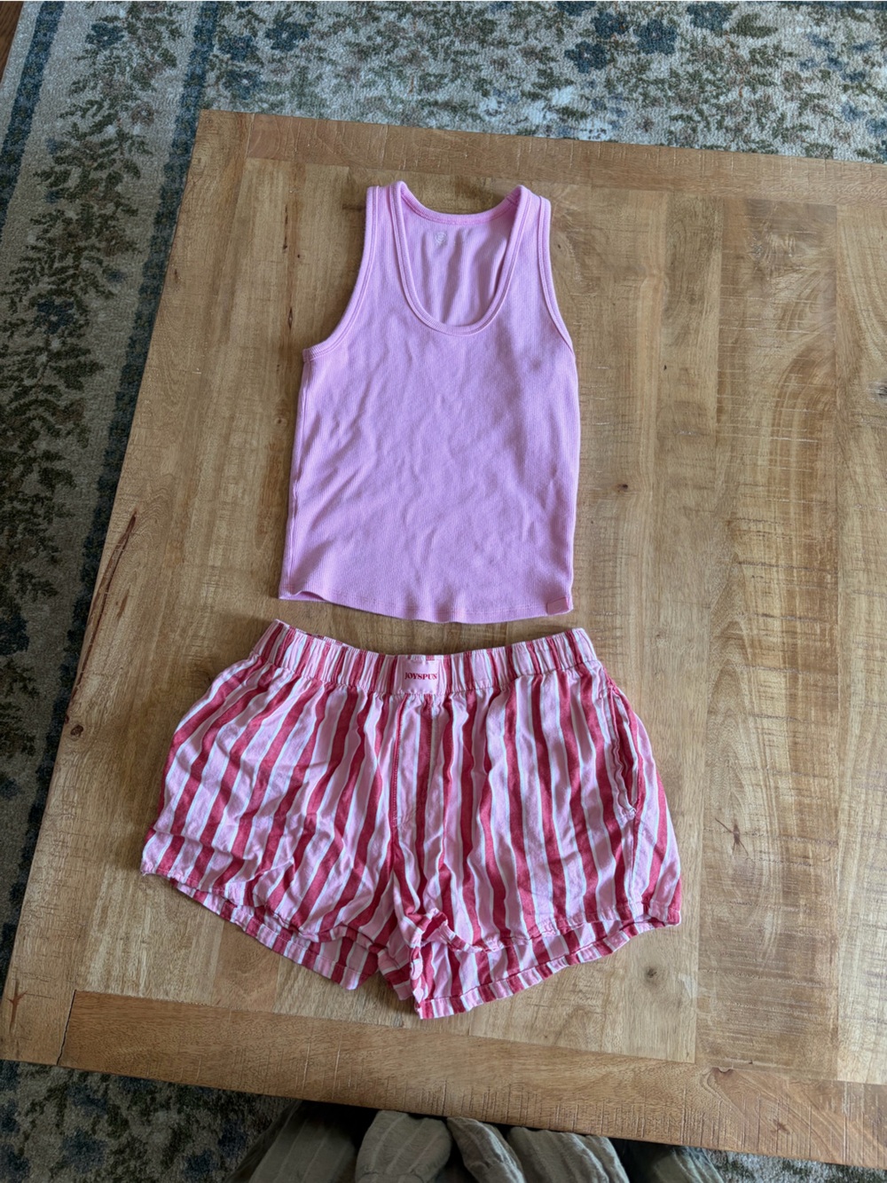 Womans Pink Tank Top and Striped Shorts set